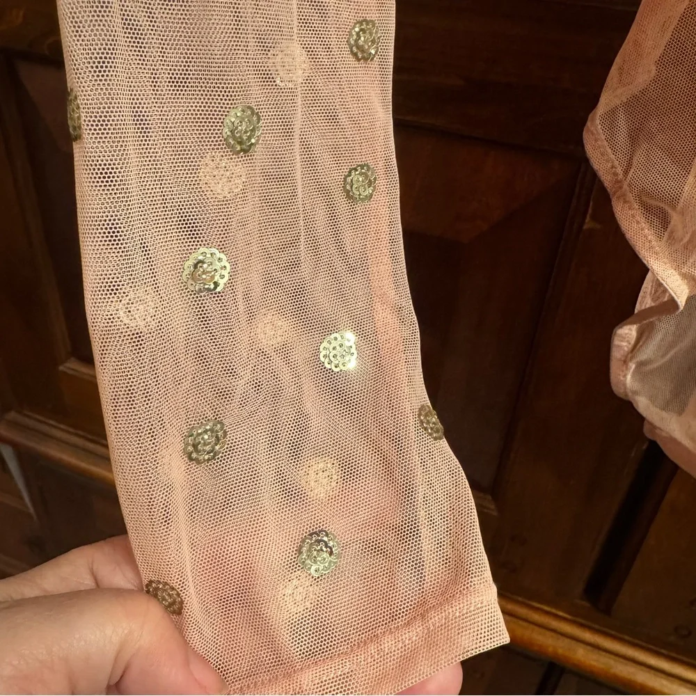 NWT Victoria’s Secret Bodysuit Sheer Peach Gold Sequin Dots Size M